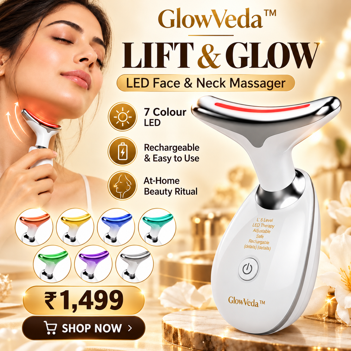GlowVeda™ LED Face & Neck Massager – Your At-Home Beauty Ritual