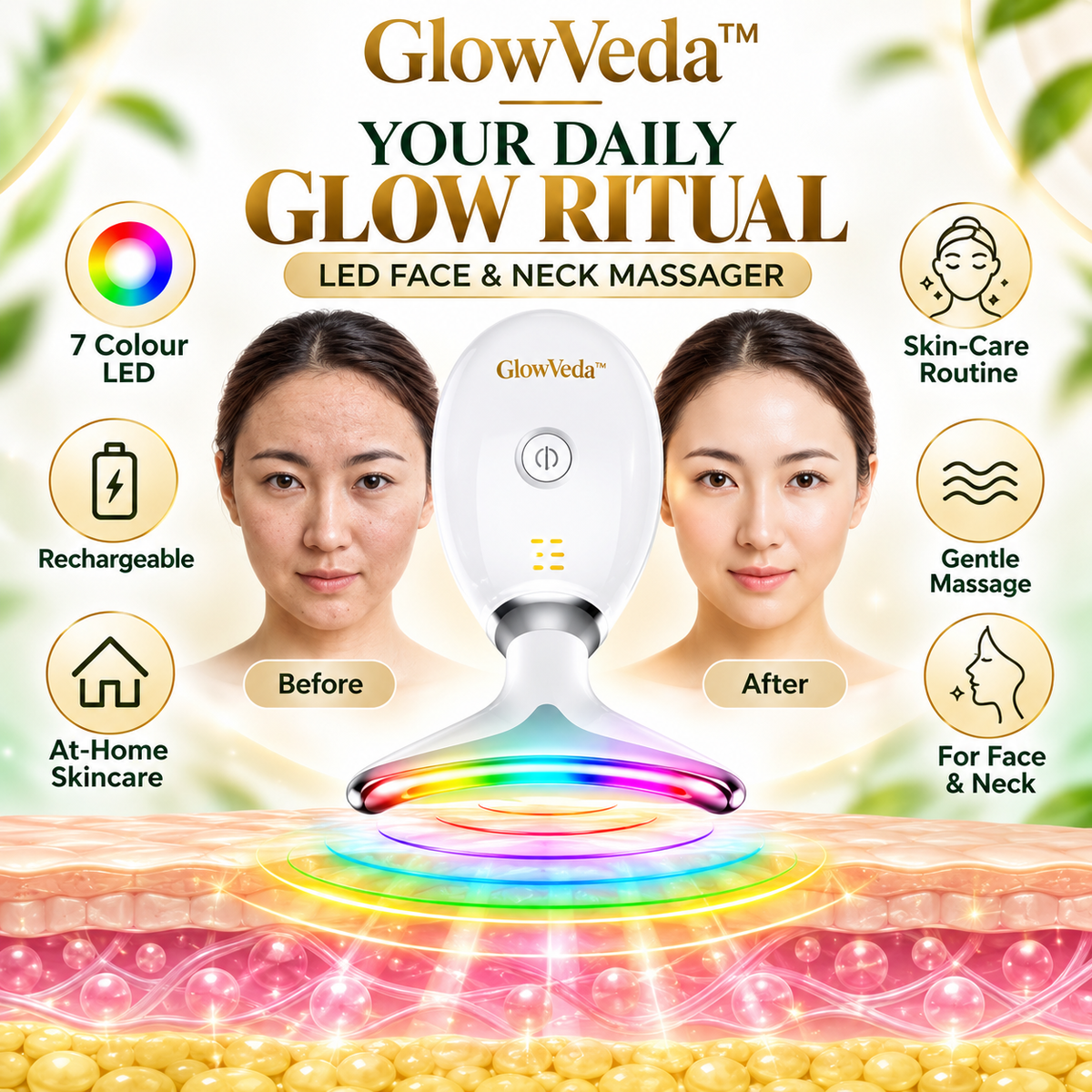 GlowVeda™ LED Face & Neck Massager – Your At-Home Beauty Ritual