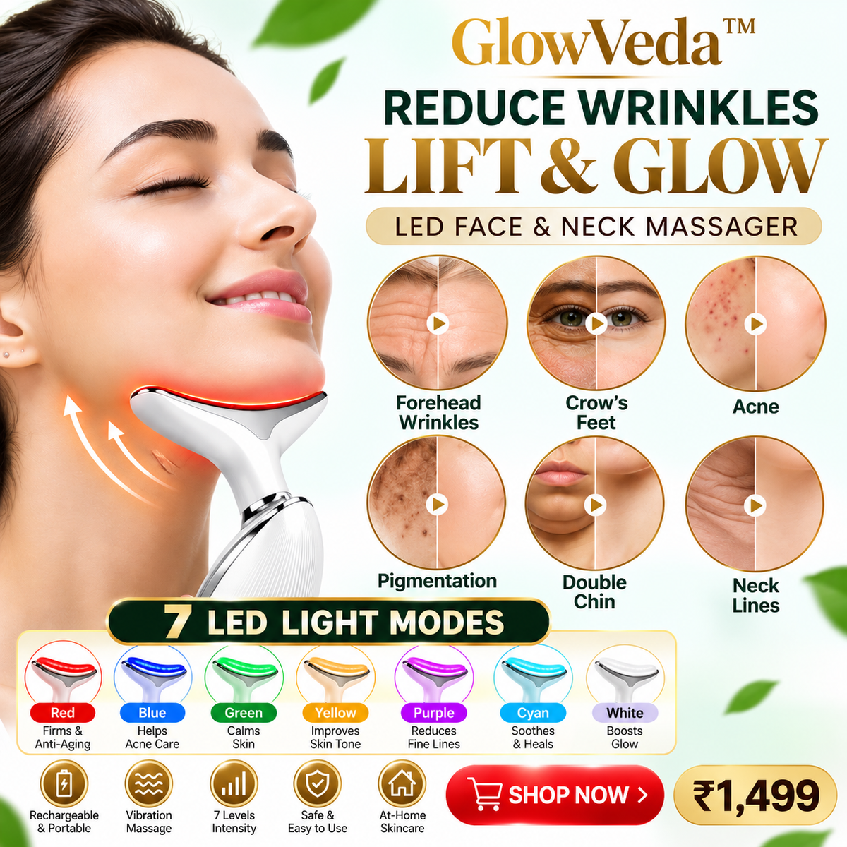 GlowVeda™ LED Face & Neck Massager – Your At-Home Beauty Ritual
