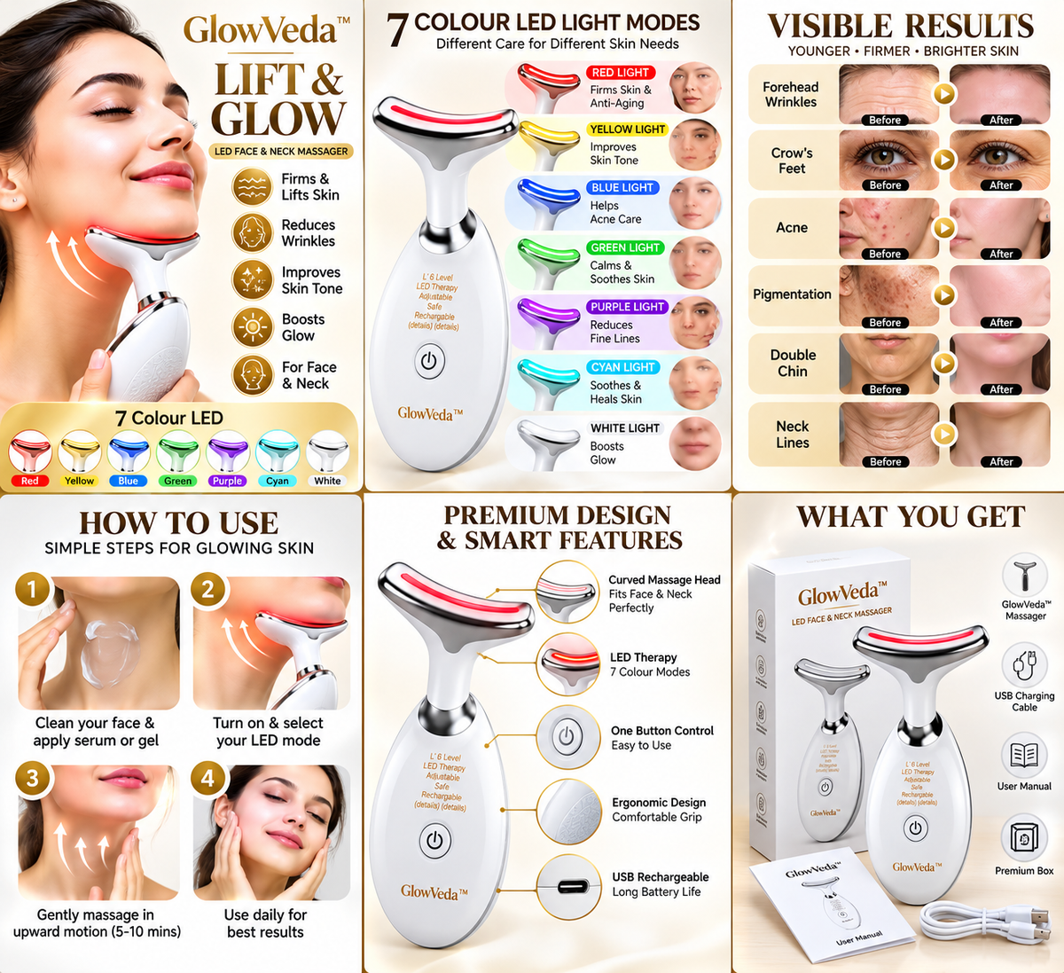 GlowVeda™ LED Face & Neck Massager – Your At-Home Beauty Ritual